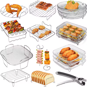 Air Fryer Universal Zubehör Metall Ofen Air Fryer Racks zum Backen Stapelbarer Grill Spieß Rack Passend für alle Airfryer 4,2 Qt - 5,8 Qt
